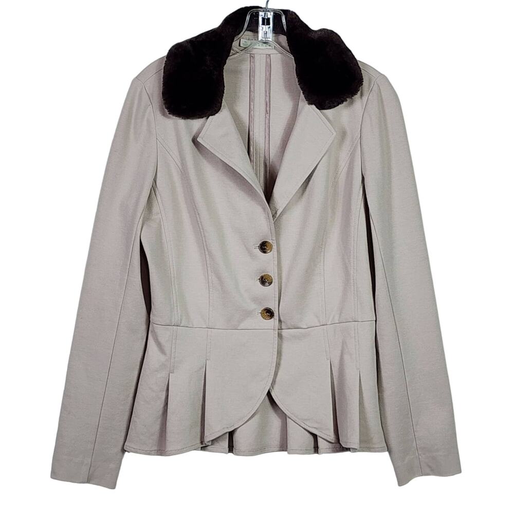 Anthropologie Hinge Riding Jacket Sz M Taupe Peplum Removable Faux Fur Collar